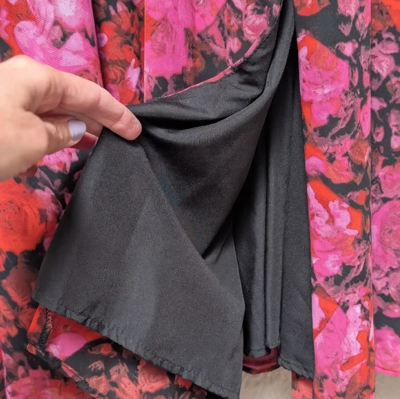 Steve Madden Vibrant Pink Floral Long Sleeve Dress size medium midi slit party - Picture 9 of 9